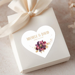 Elegant delicate white gold burgundy  heart sticker