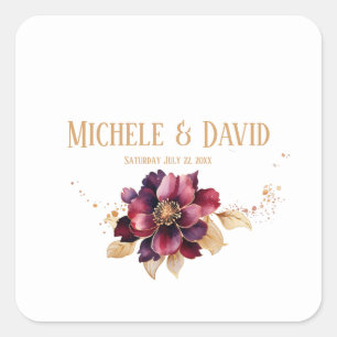 Elegant delicate white gold burgundy square sticker