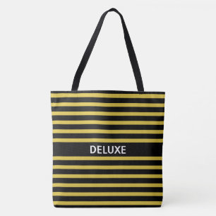 Elegant Deluxe on Black and Golden Striped Tote Bag