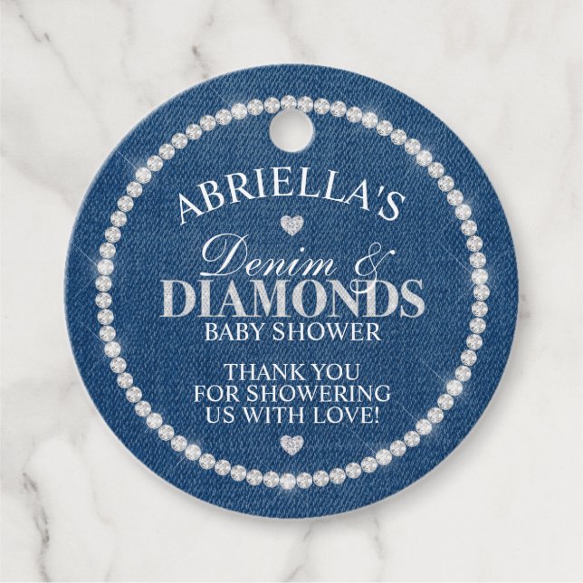 Elegant Denim and Diamonds Favour Tags (Front)