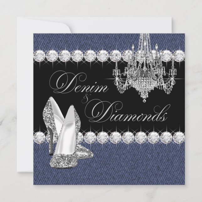Elegant Denim and Diamonds Party Invitation (Front)