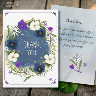 Elegant Denim Blue Watercolor Floral Thank You  Card