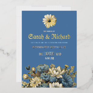 Elegant Denim, Navy & Gold Foil Floral Wedding
