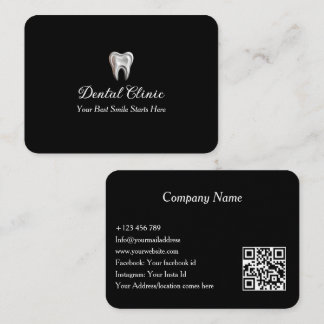 Elegant Dental Clinic Black Dentist QR Code Business Card