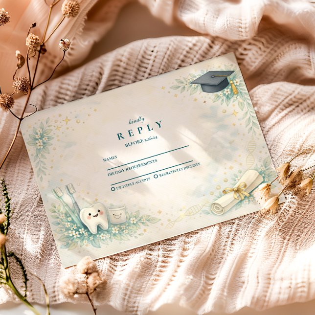 Elegant Dentist White Coat Graduation RSVP Card (Creator Uploaded)