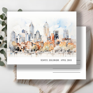 Elegant Denver Colorado Skyline Watercolor Travel Postcard