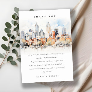 Elegant Denver Colorado Skyline Watercolor Wedding Thank You Card