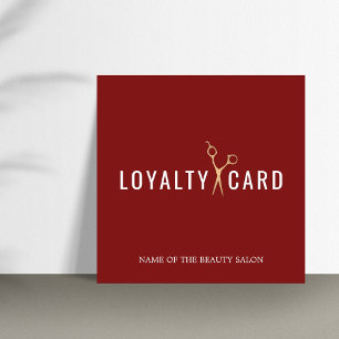 Elegant Depp Red Faux Golden Scissors Loyalty Card