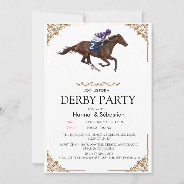 Elegant Derby Party Horse Racing Invitation (Front)
