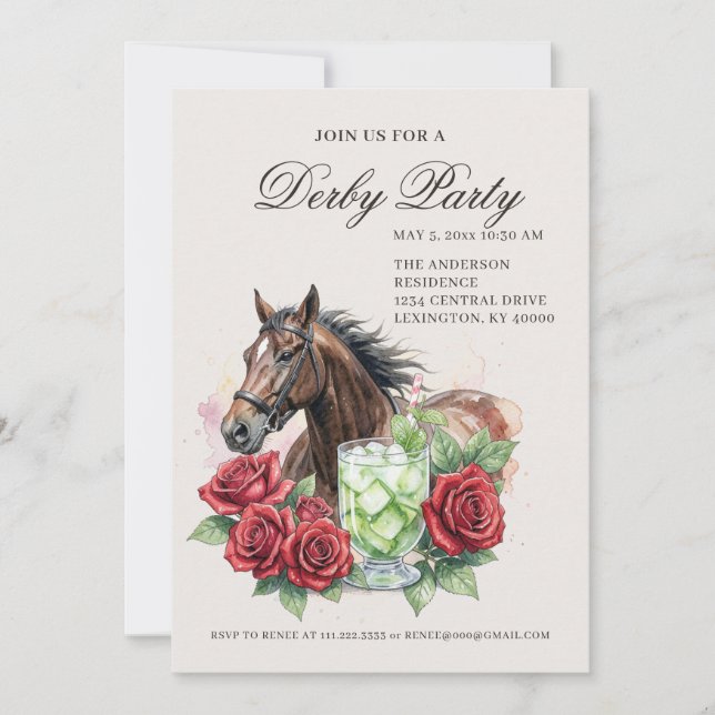 Elegant Derby Party  Invitation (Front)