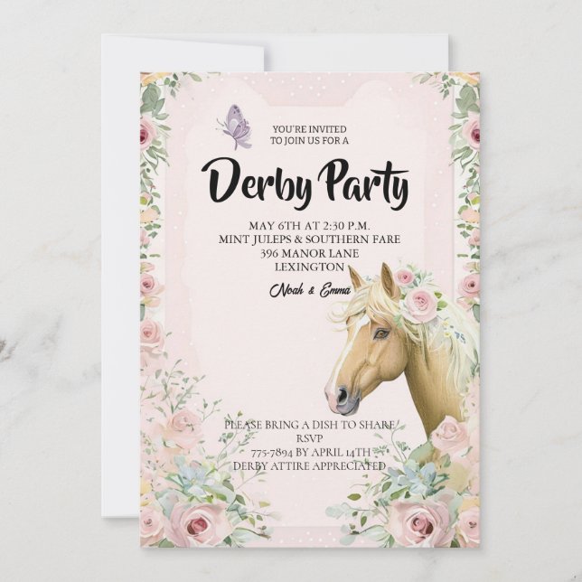 Elegant Derby Party Invitation with Floral Accents (Front)