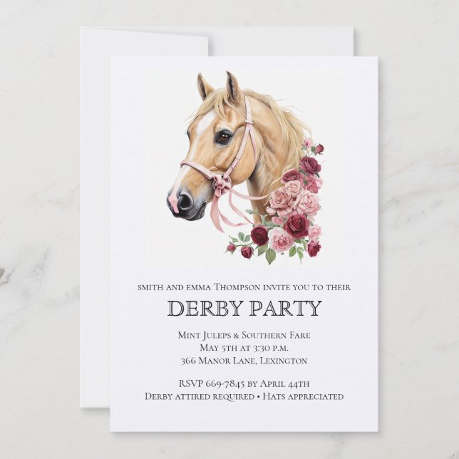 Elegant Derby Party Invitation with Horse Illustra (Front)