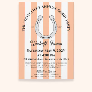 Elegant Derby Party Peach Cabana Stripe Horseshoe Invitation