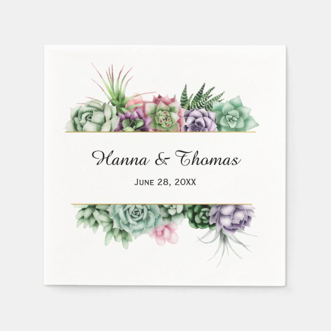 Elegant Desert Botanical Succulent Wedding Napkin (Front)