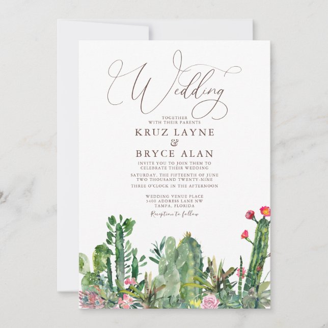 Elegant Desert Cacti Succulents Wedding Invitation (Front)