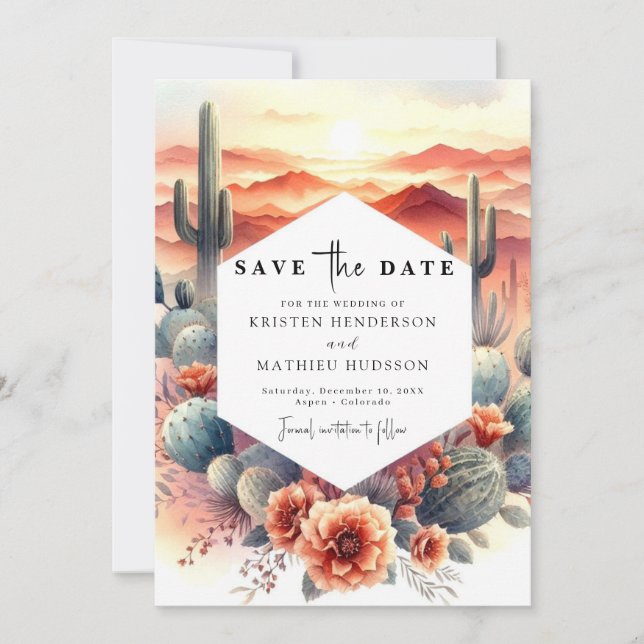 Elegant Desert Cactus Wedding Save The Date (Front)