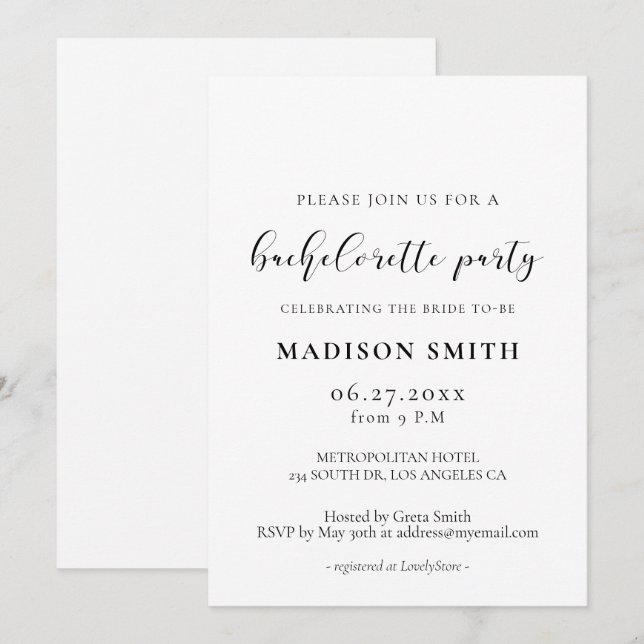 Elegant design Bachelorette Party Invitation (Front/Back)