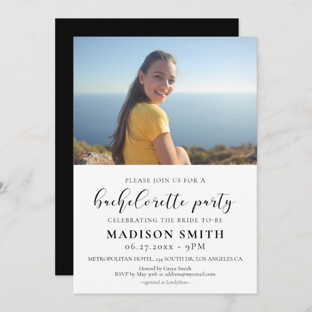Elegant design Bachelorette Party photo Invitation (Front/Back)