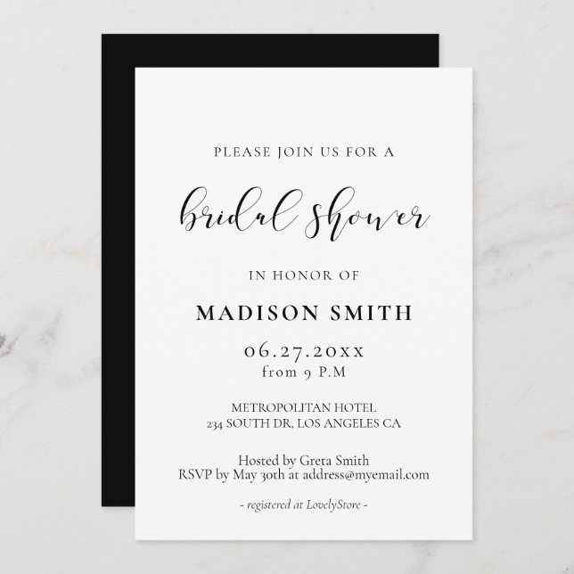 Elegant design Bridal shower invitation (Front/Back)