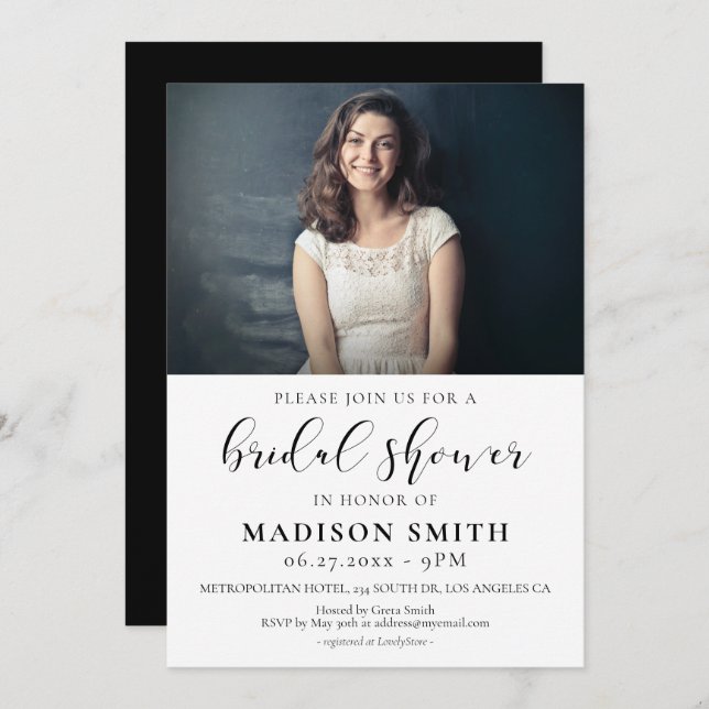 Elegant design Bridal shower photo invitation (Front/Back)