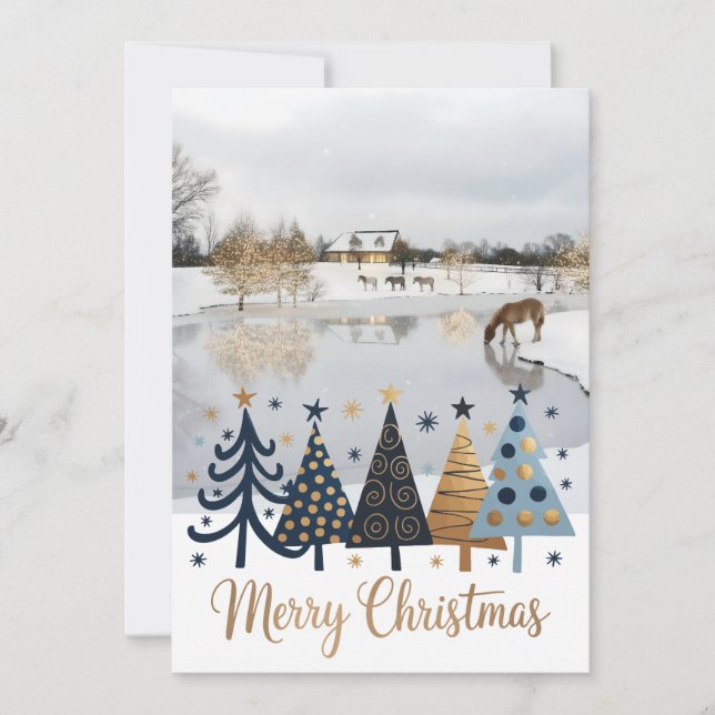 Elegant Design featuring a tranquil winter scene Holiday Card (Front)