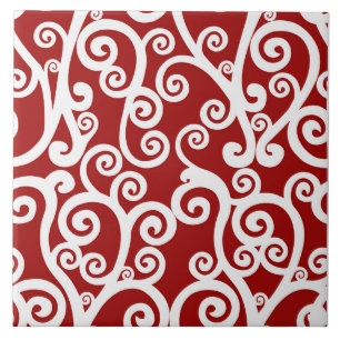 Elegant design, floral pattern, red, white ceramic tile