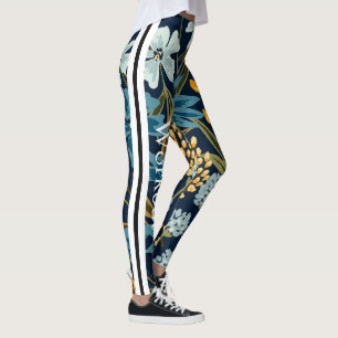 Elegant design Navy blue flowers for workout Leggings