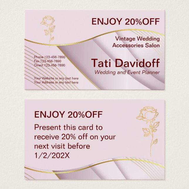 Elegant design Soft colours Pink Gold Referral Car (Front & Back)