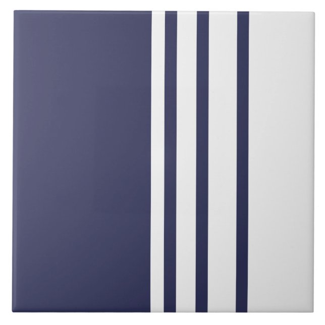 Elegant design, vertical stripes, navy blue, white ceramic tile (Front)