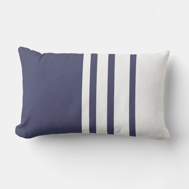Elegant design, vertical stripes, navy blue, white lumbar cushion (Front)