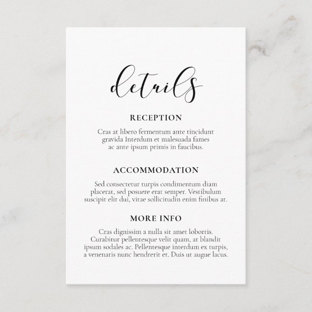 Elegant design wedding guest information card (Front)
