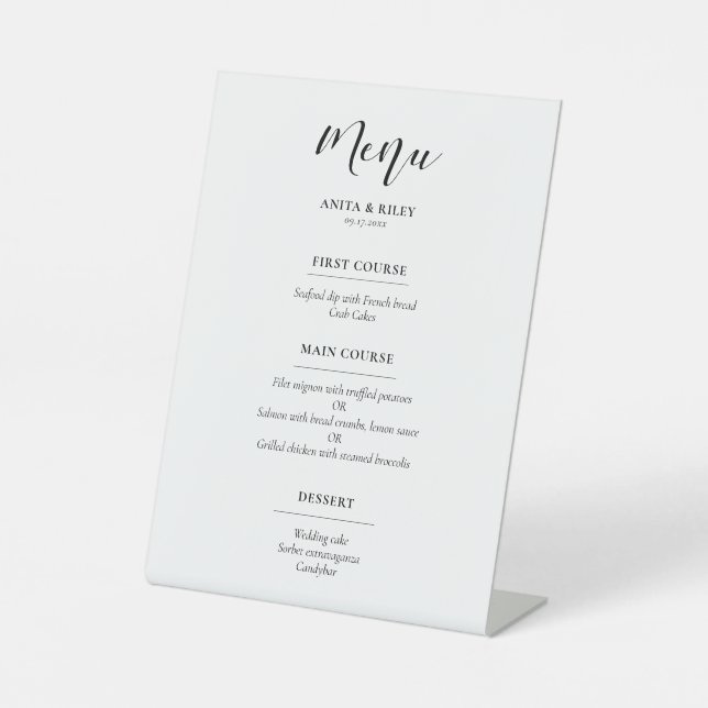 Elegant design wedding menu pedestal sign (Front)