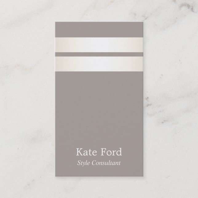 Elegant Designer Stylish Faux Satin Striped Taupe Business Card (Front)