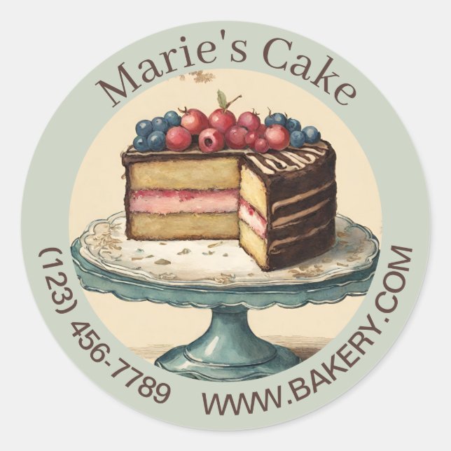 Elegant Dessert Baker Cake Caterer Cupcake Bakery Classic Round Sticker (Front)