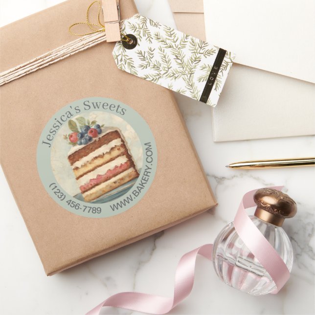 Elegant Dessert Baker Cake Caterer Cupcake Bakery Classic Round Sticker (Gifting)