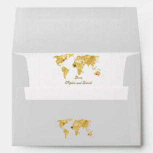 Elegant Destination Gold Foil World Map Wedding Envelope