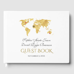 Elegant Destination Gold World Map Wedding Guest Book