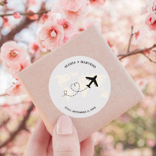 Elegant Destination Wedding Custom Name Aeroplane Classic Round Sticker