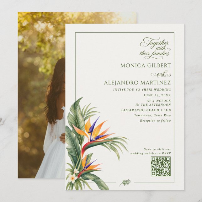 Elegant Destination Wedding QR Code Photo  Invitation (Front/Back)