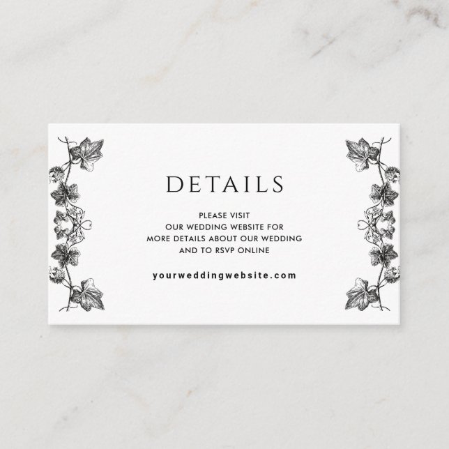 Elegant Details / or Other Black Floral Wedding Enclosure Card (Front)