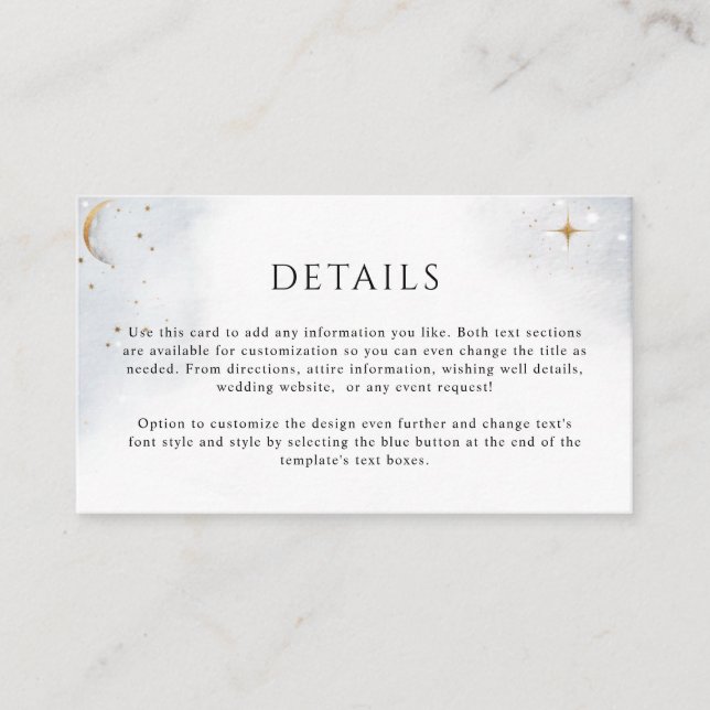 Elegant Details (Or Other) Celestial Wedding Enclosure Card (Front)