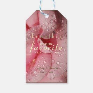 Elegant Dew Drops on Rose Petal Wedding Favour Tag