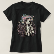 Elegant Día de los Muertos Sugar Skull Girl Floral