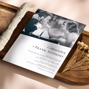 Elegant Diagonal Photo with Black Serif Wedding Invitation