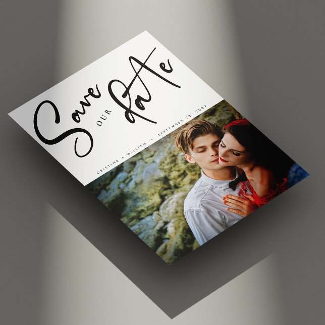 Elegant Diagonal Script Photo Wedding Save The Date (Personalized Elegant Diagonal Script Photo Wedding Save The Date)