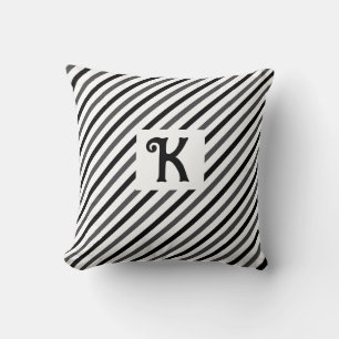 Elegant Diagonal Stripes Black Novelty Initial Cushion