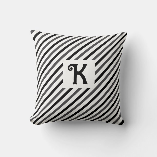 Elegant Diagonal Stripes Black Novelty Initial Cushion (Front)