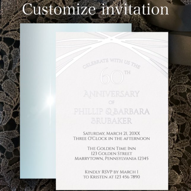 Elegant Diamond 60th Wedding Anniversary Party (Customize this template for a unique elegant foil invitation for a 60th wedding anniversary party)