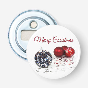 Elegant Diamond and Red Christmas Ornaments Bottle Opener