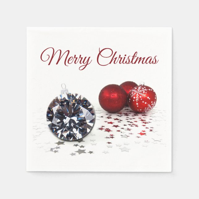 Elegant Diamond and Red Christmas Ornaments Napkin (Front)